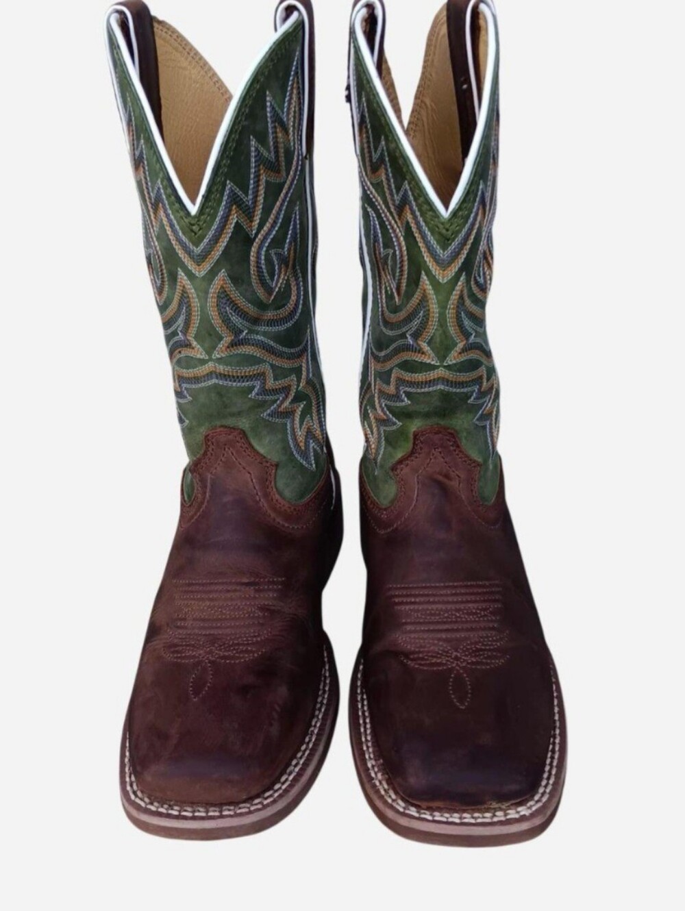Justin Boots Women's 7B Little Sugar Green Walnut Leather Square Toe Cowboy